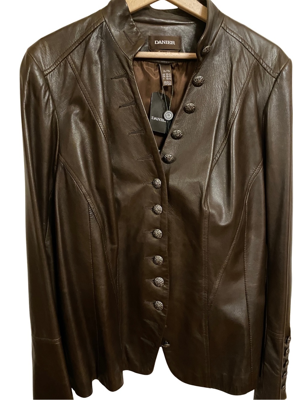 Danier Brown Leather Button-Front Jacket with Decorative Buttons